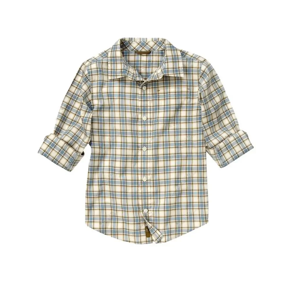 Gymboree Boys Shirt Size XS 3 4 Wilderness Club Plaid Dusty Blue Button Up Front